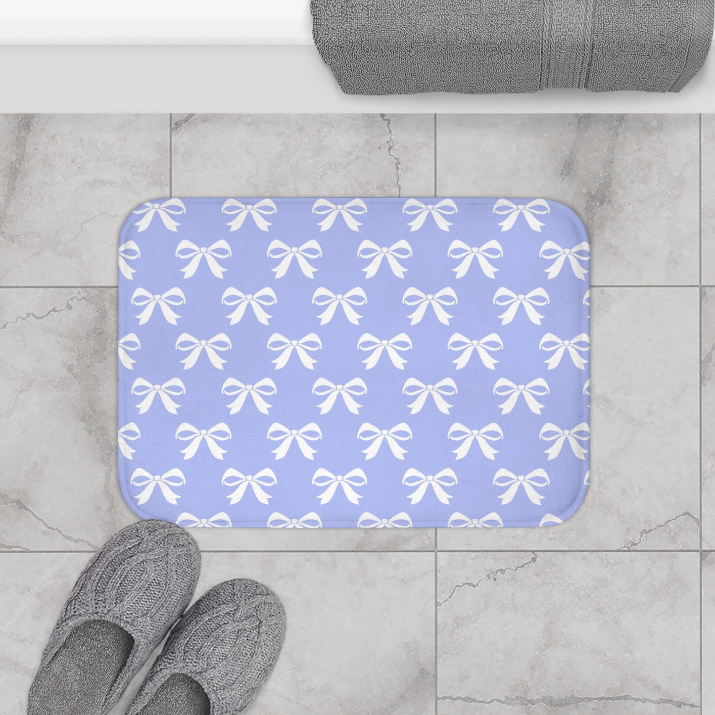 Bath Mat Girlie Bow Blue Solid
