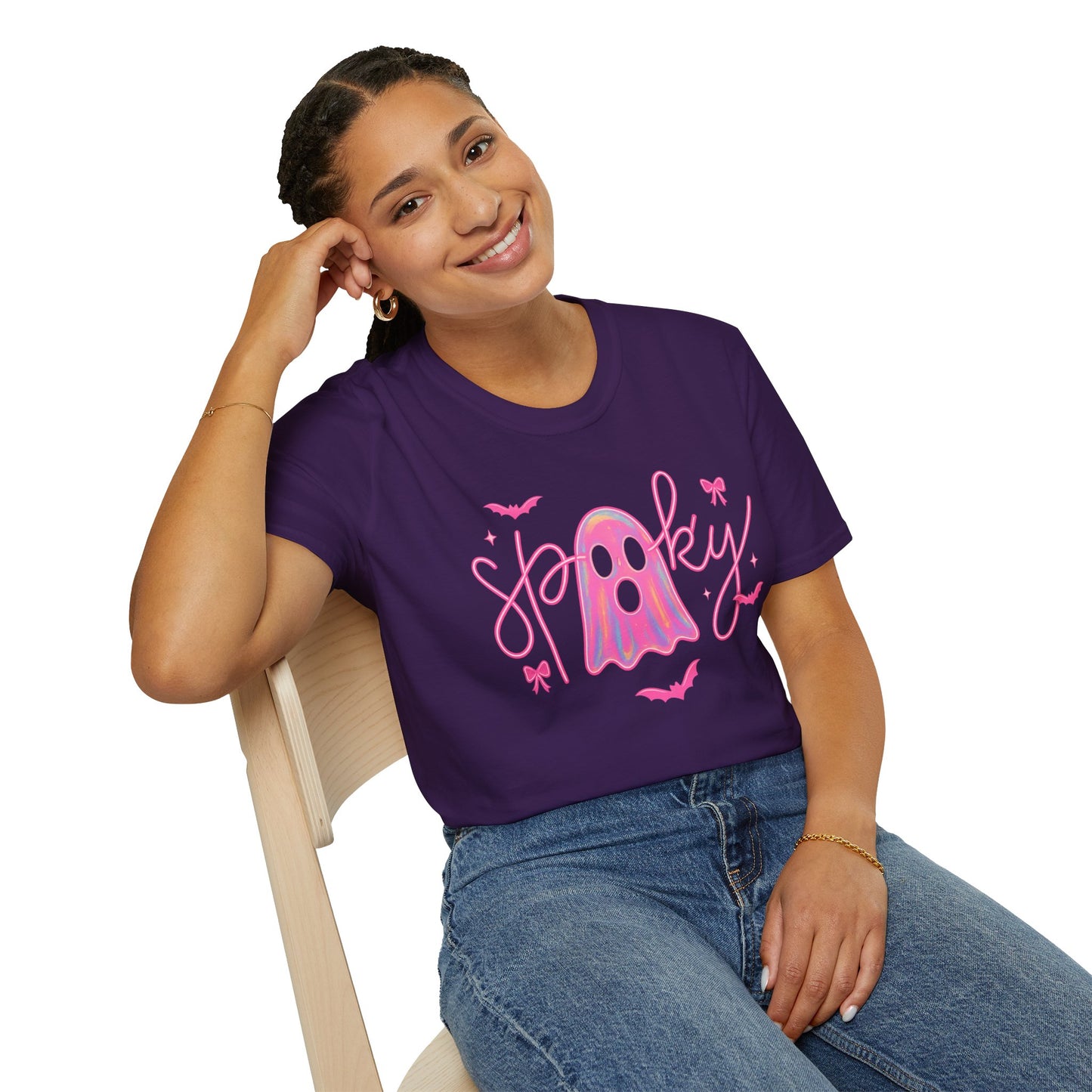 Spooky Pink Ghost Unisex Softstyle T-Shirt
