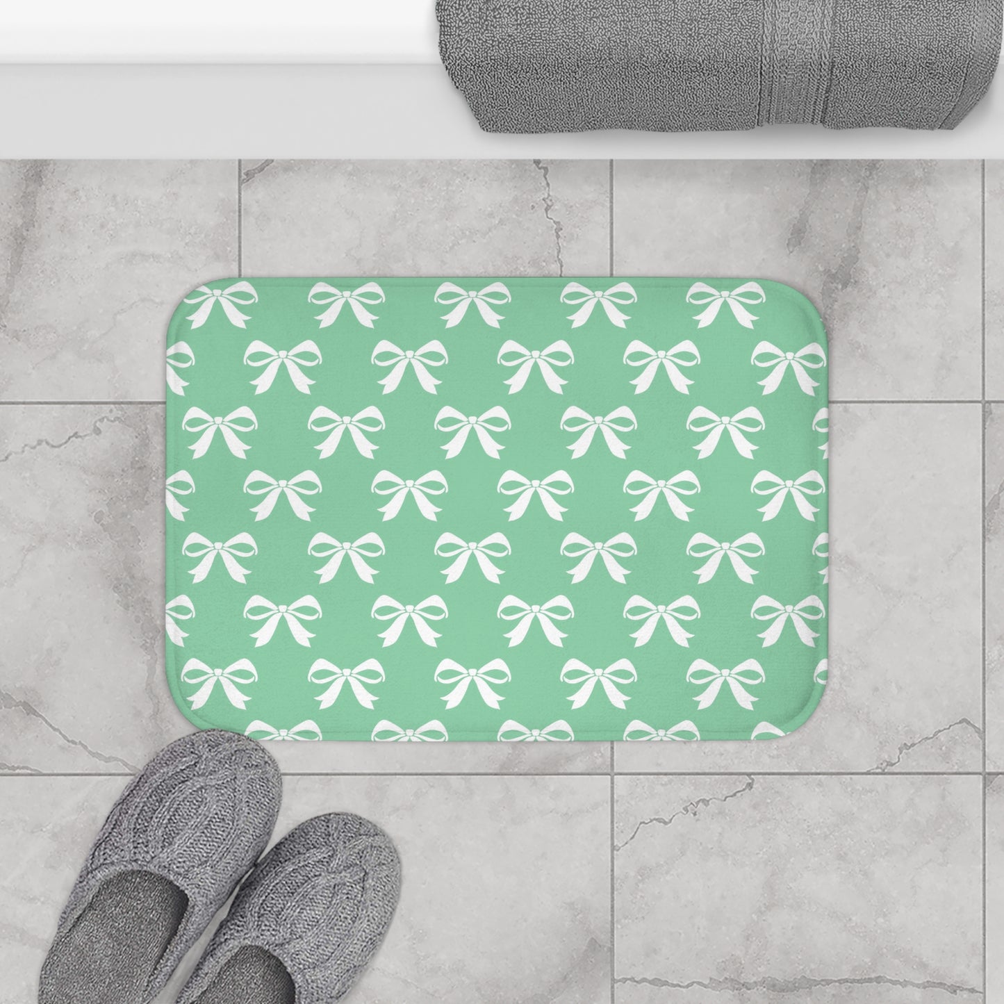 Bath Mat Girlie Bow Green Solid
