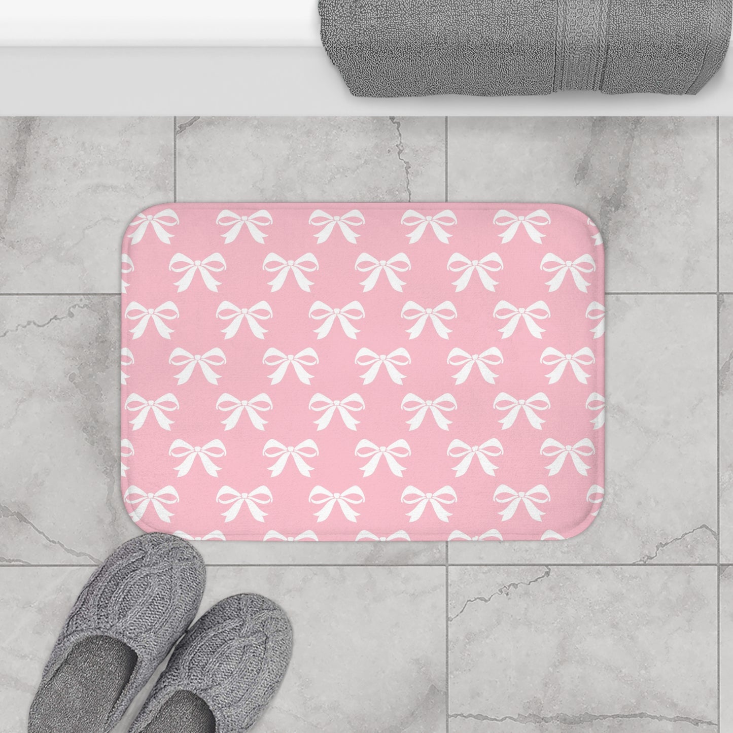 Bath Mat Girlie Bow Pink Solid