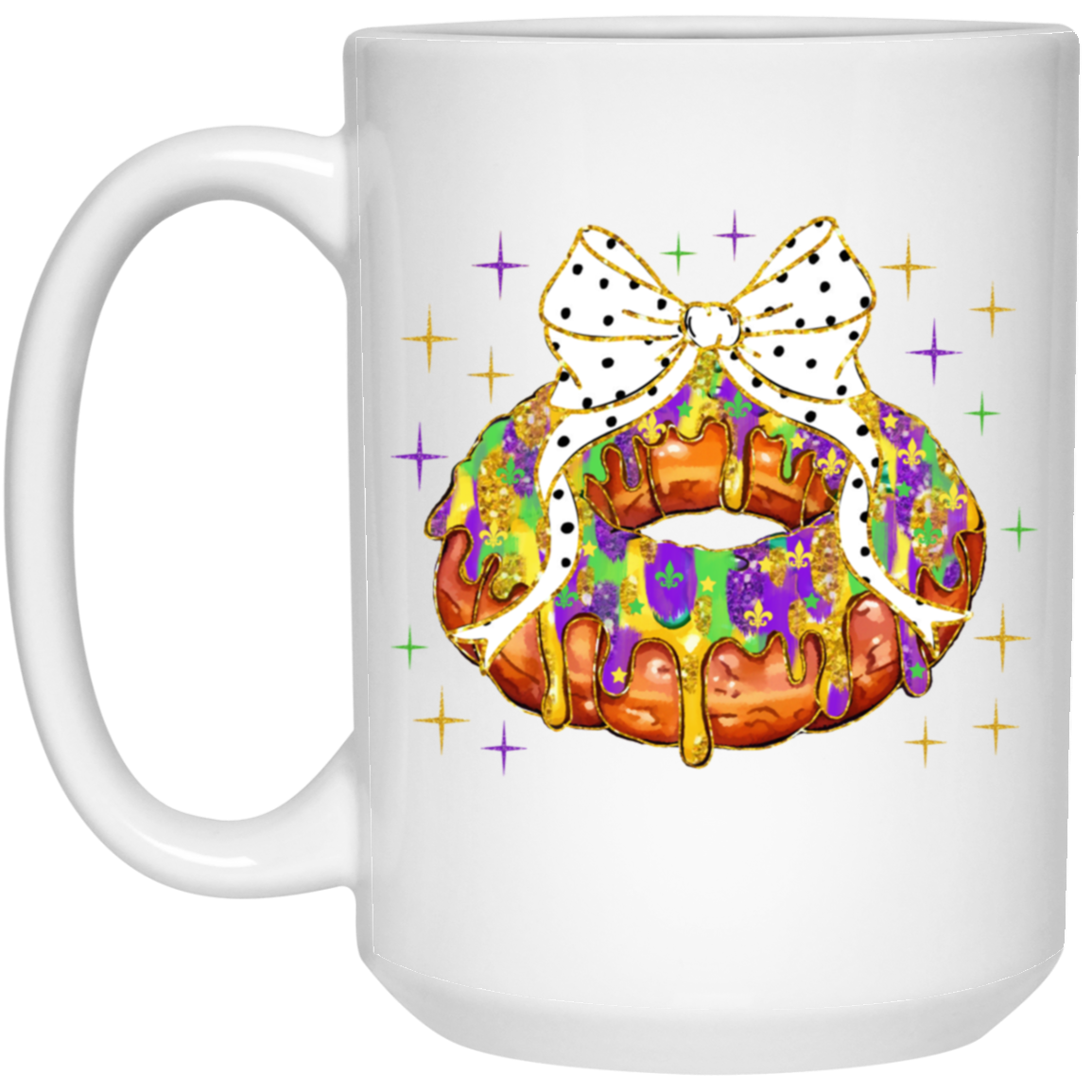 Mardi Gras King Cake 15oz White Mug