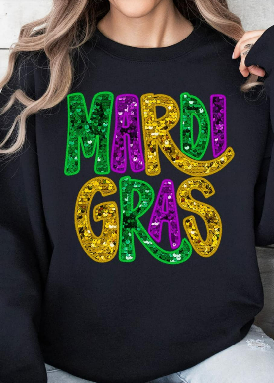 Pre-Order Mardi Gras Doodle Faux Glitter Heavy-Weight Crew Sweatshirt