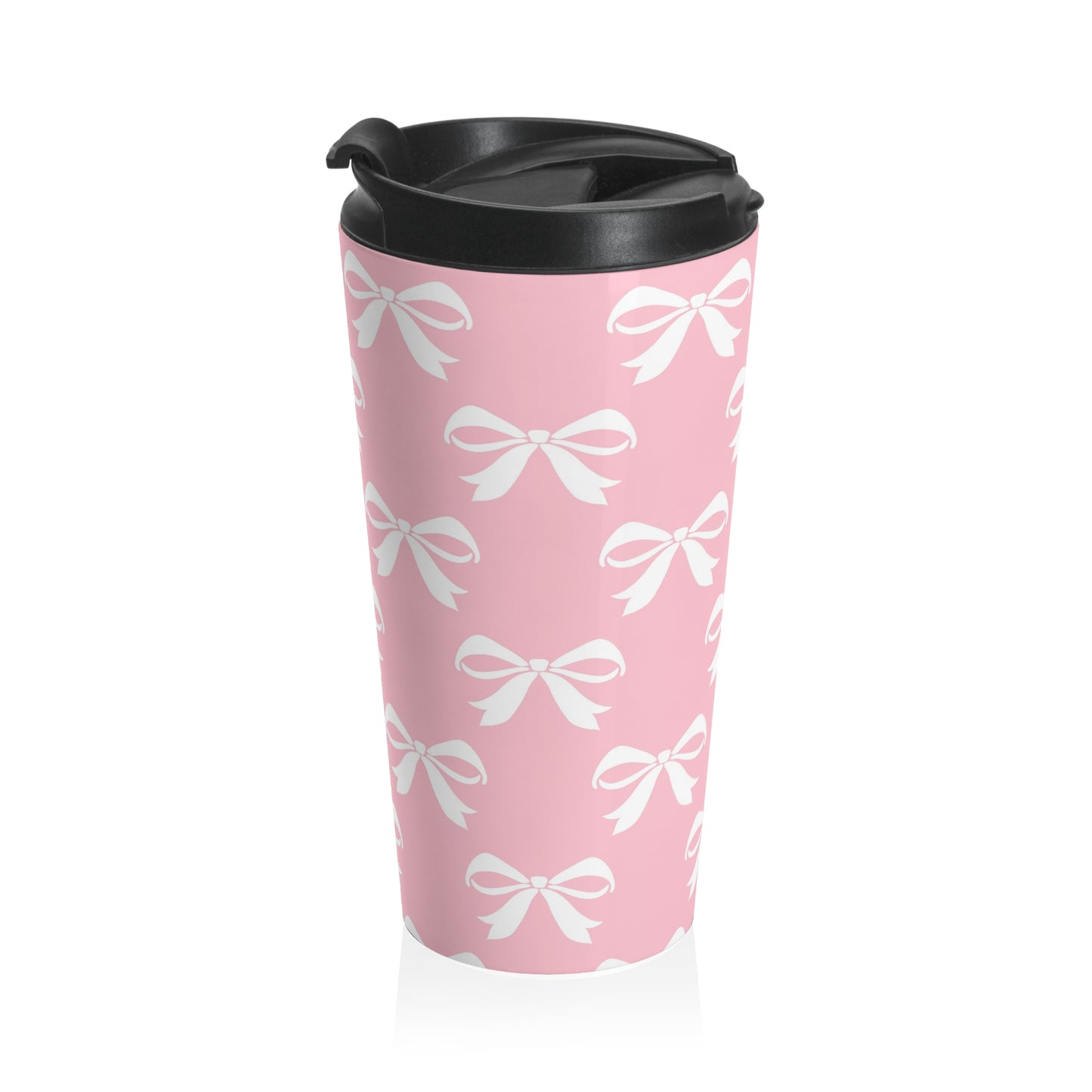 Stainless Steel Travel Mug Girlie Bow Pink Solid