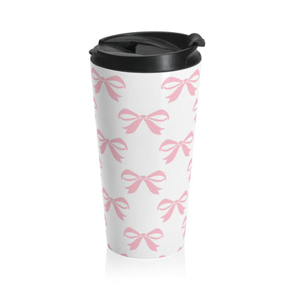 Stainless Steel Travel Mug Girlie Bow Pink