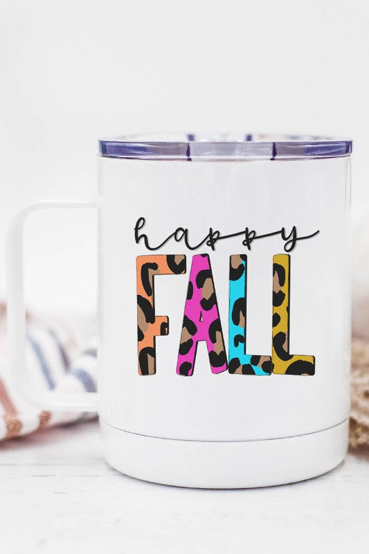 Happy Fall Colored Leopard Coffee Travel Cup