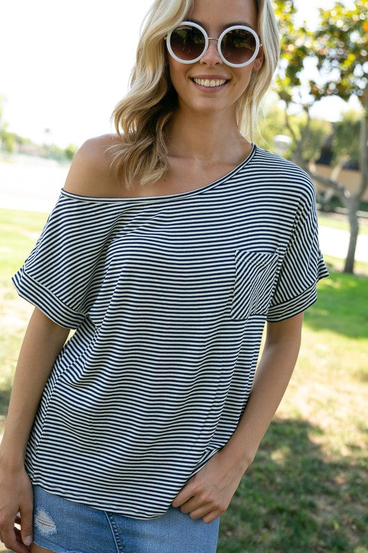 PLUS STRIPE ONE SHOULDER BOXY TOP - Southern Chic Magnolias, LLC