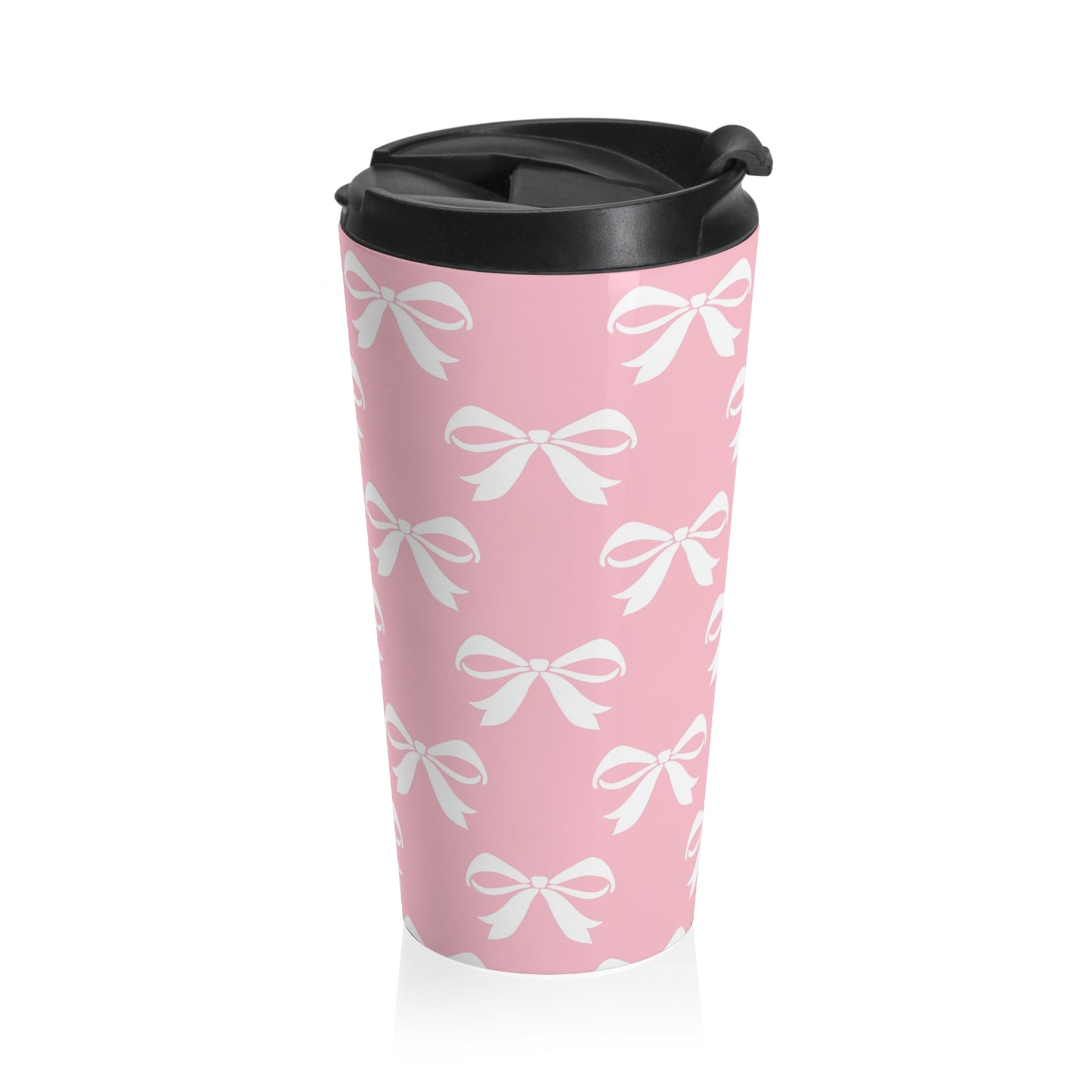 Stainless Steel Travel Mug Girlie Bow Pink Solid