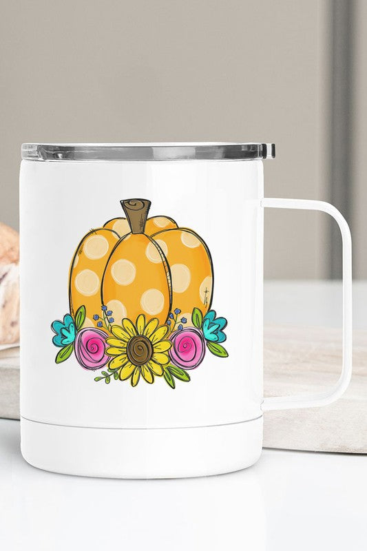 Fall Polkadot Pumpkin Sunflower Coffee Travel Cup