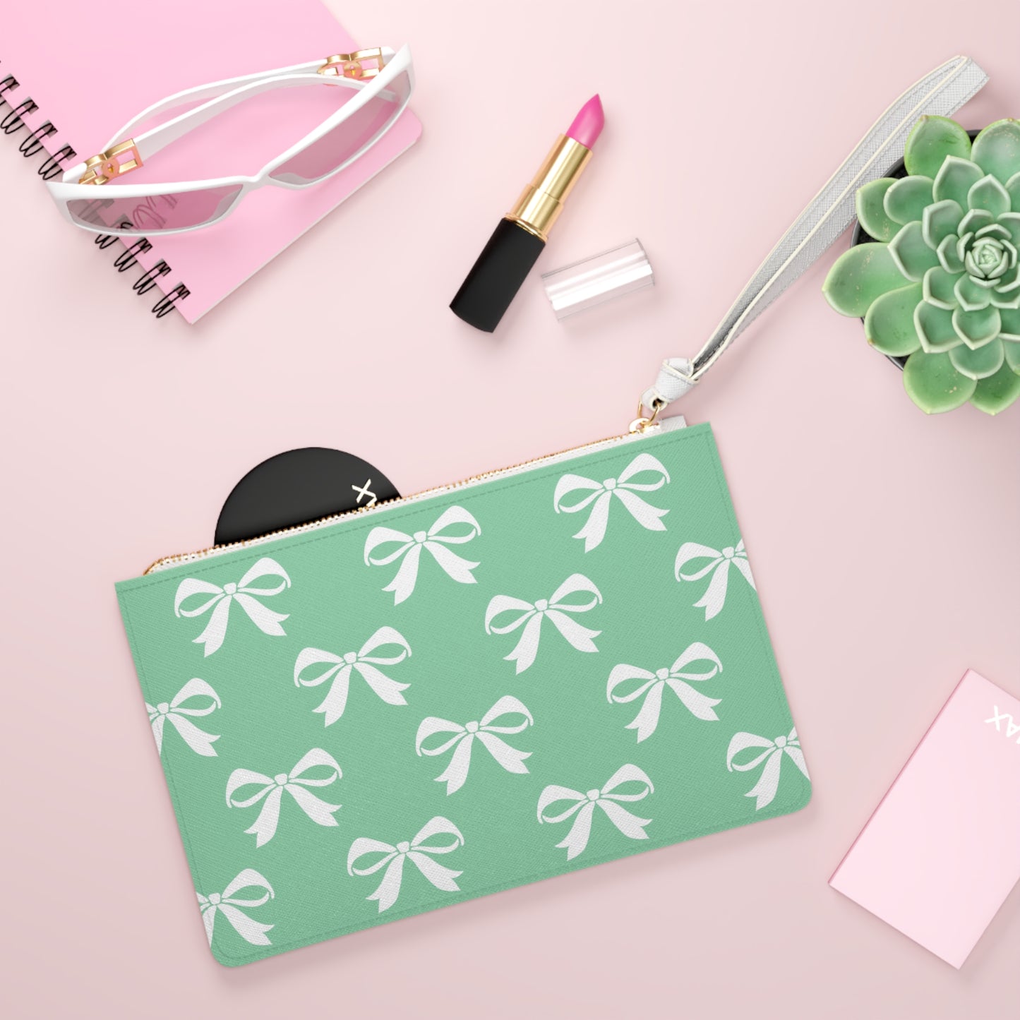 Clutch Bag Girlie Bow Green Solid