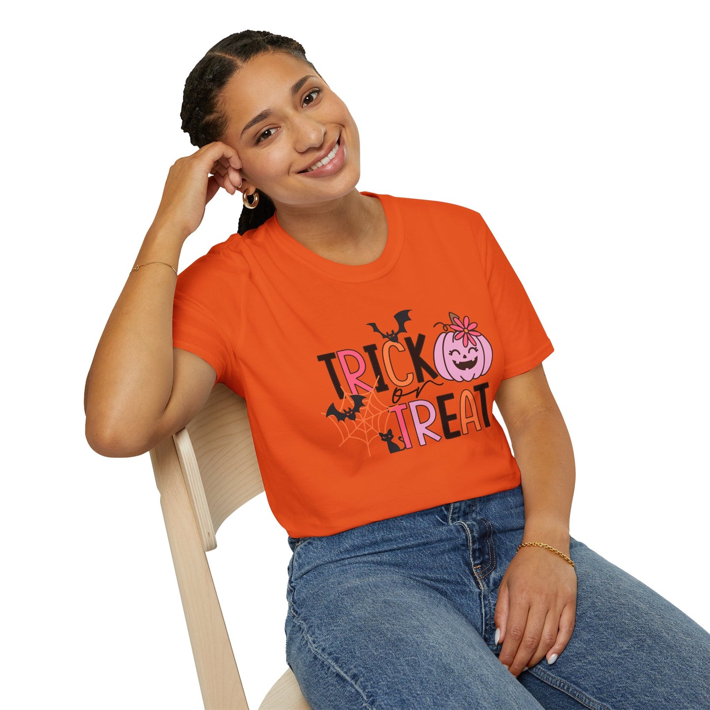 Trick Or Treat Pink Pumpkin Unisex Softstyle T-Shirt