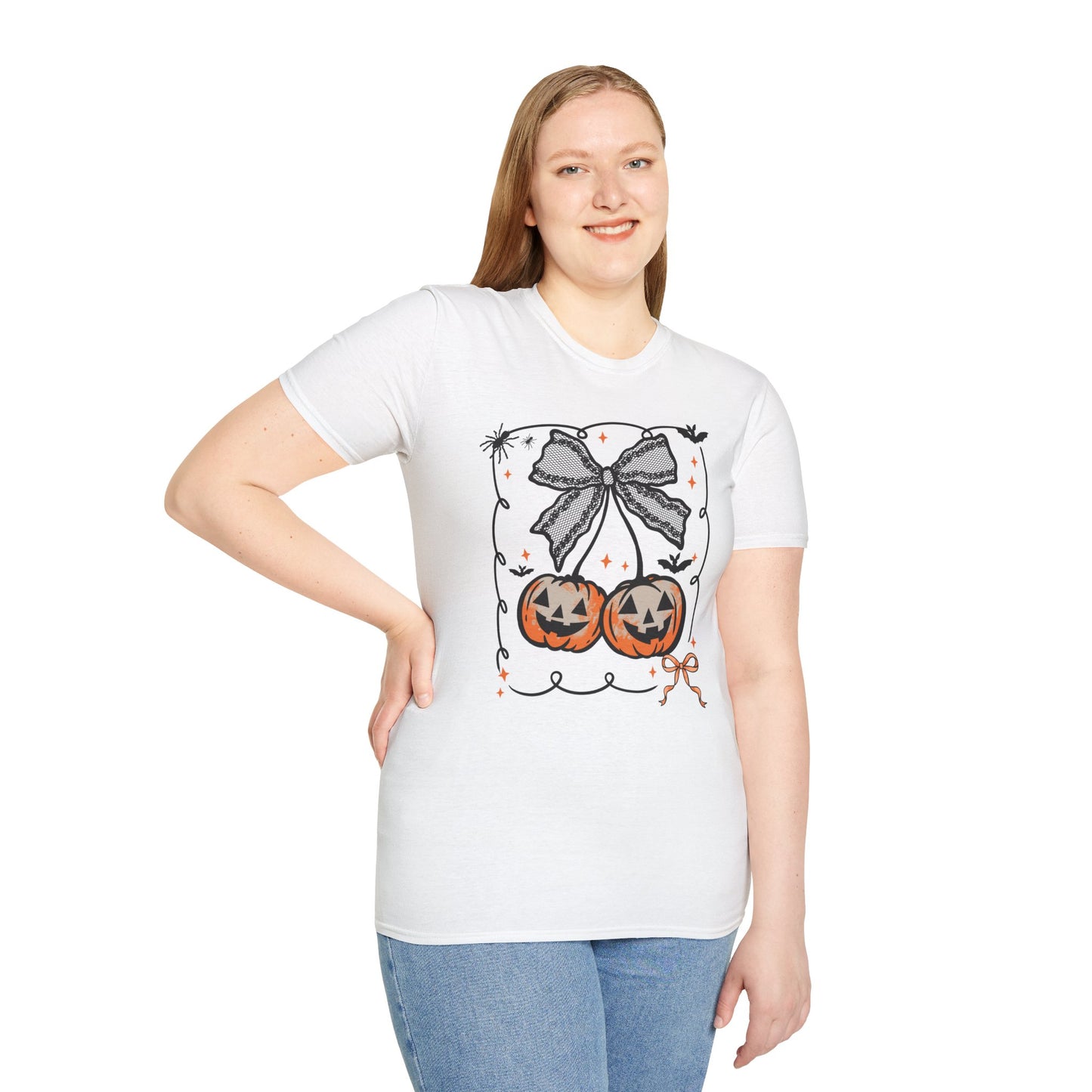 Lace Bow Orange Pumpkin Unisex Softstyle T-Shirt