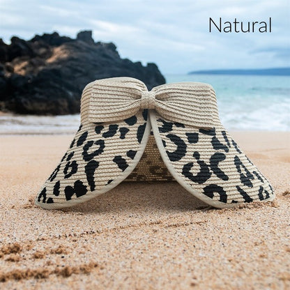 Leopard Bow Roll Up Sun Visor Hat