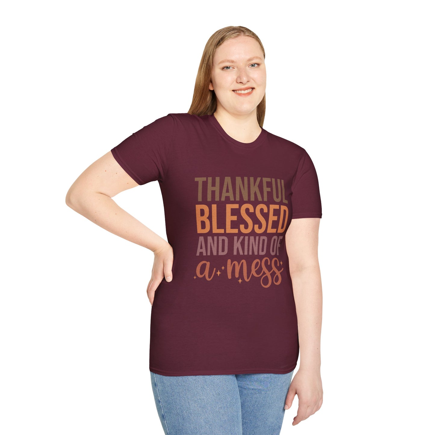 Thankful Blessed Mess Unisex Softstyle T-Shirt