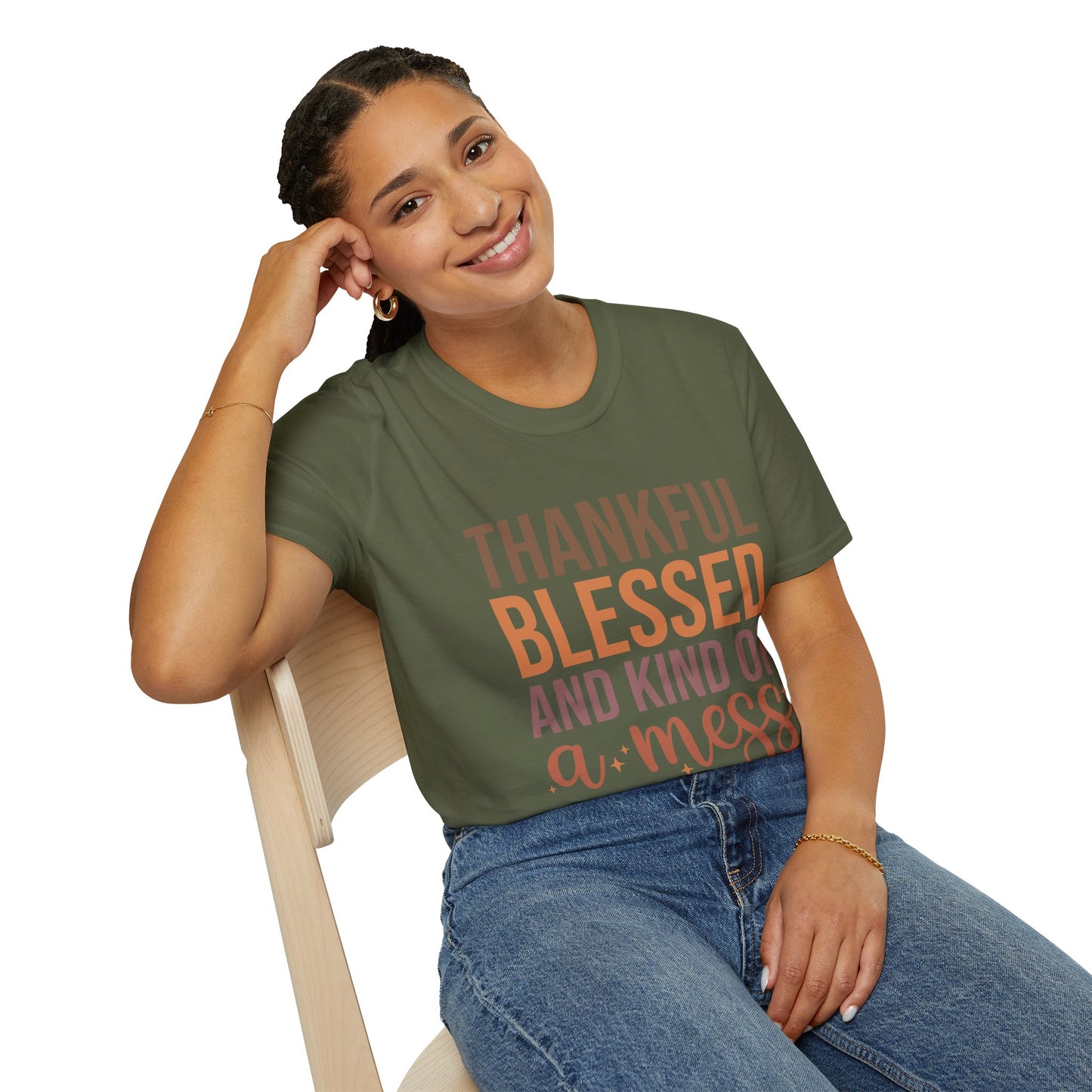 Thankful Blessed Mess Unisex Softstyle T-Shirt