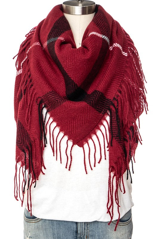 Fringe Soft Plaid Square Scarf