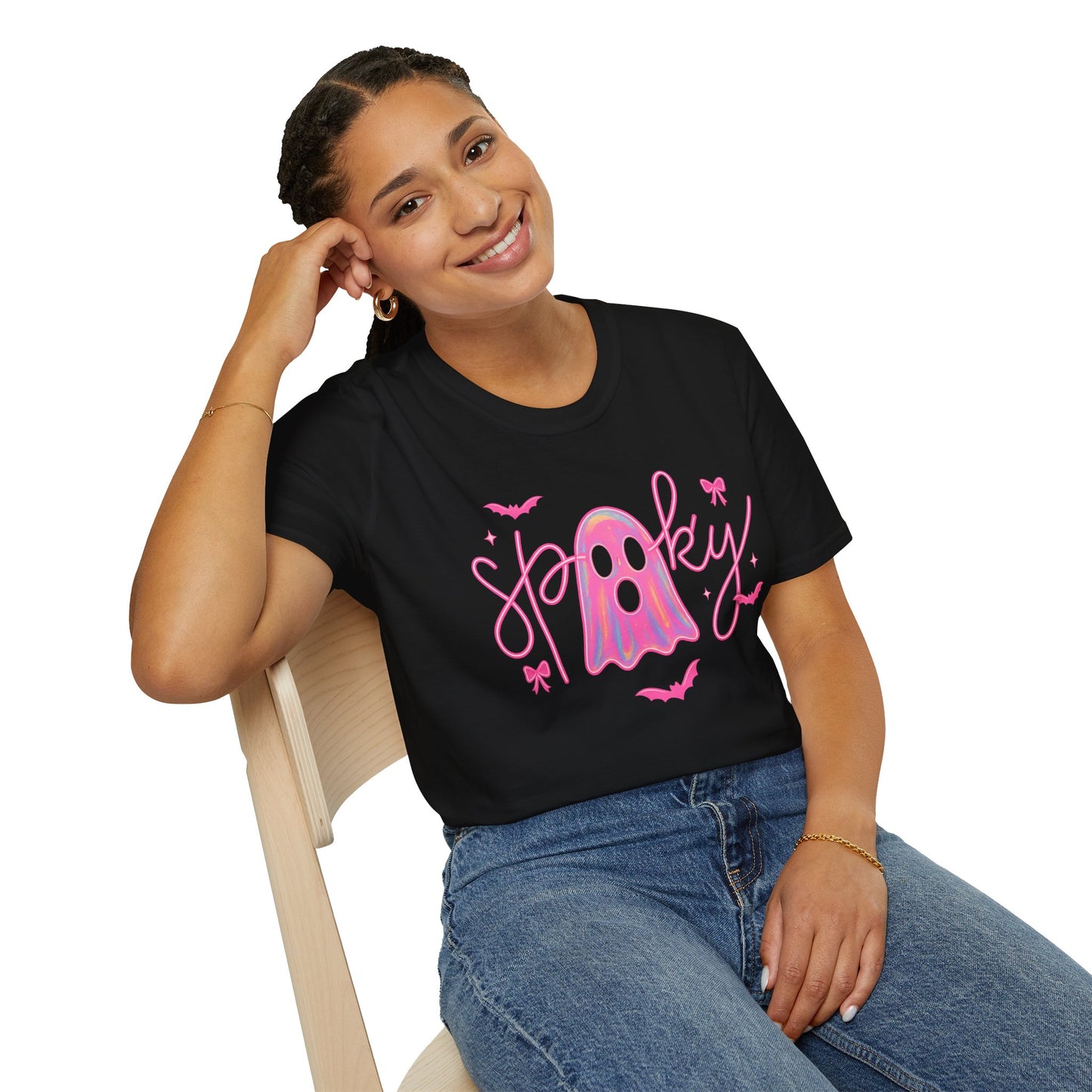 Spooky Pink Ghost Unisex Softstyle T-Shirt