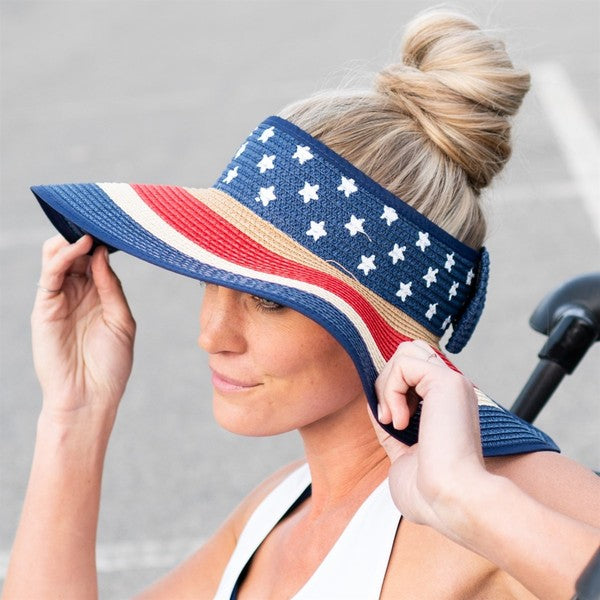 Patriotic Roll Up Straw Sun Hat - Southern Chic Magnolias, LLC