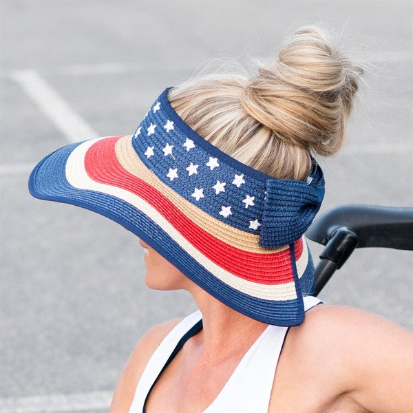 Patriotic Roll Up Straw Sun Hat - Southern Chic Magnolias, LLC