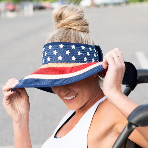 Patriotic Roll Up Straw Sun Hat - Southern Chic Magnolias, LLC