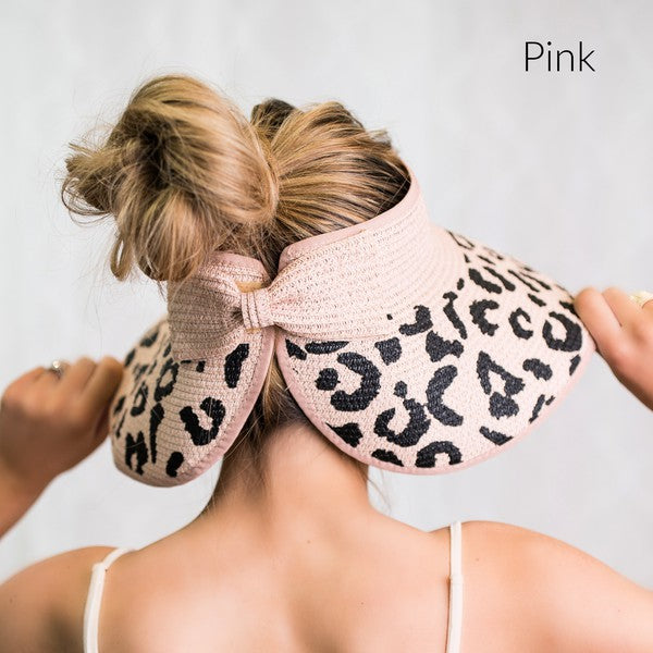 Leopard Bow Roll Up Sun Visor Hat