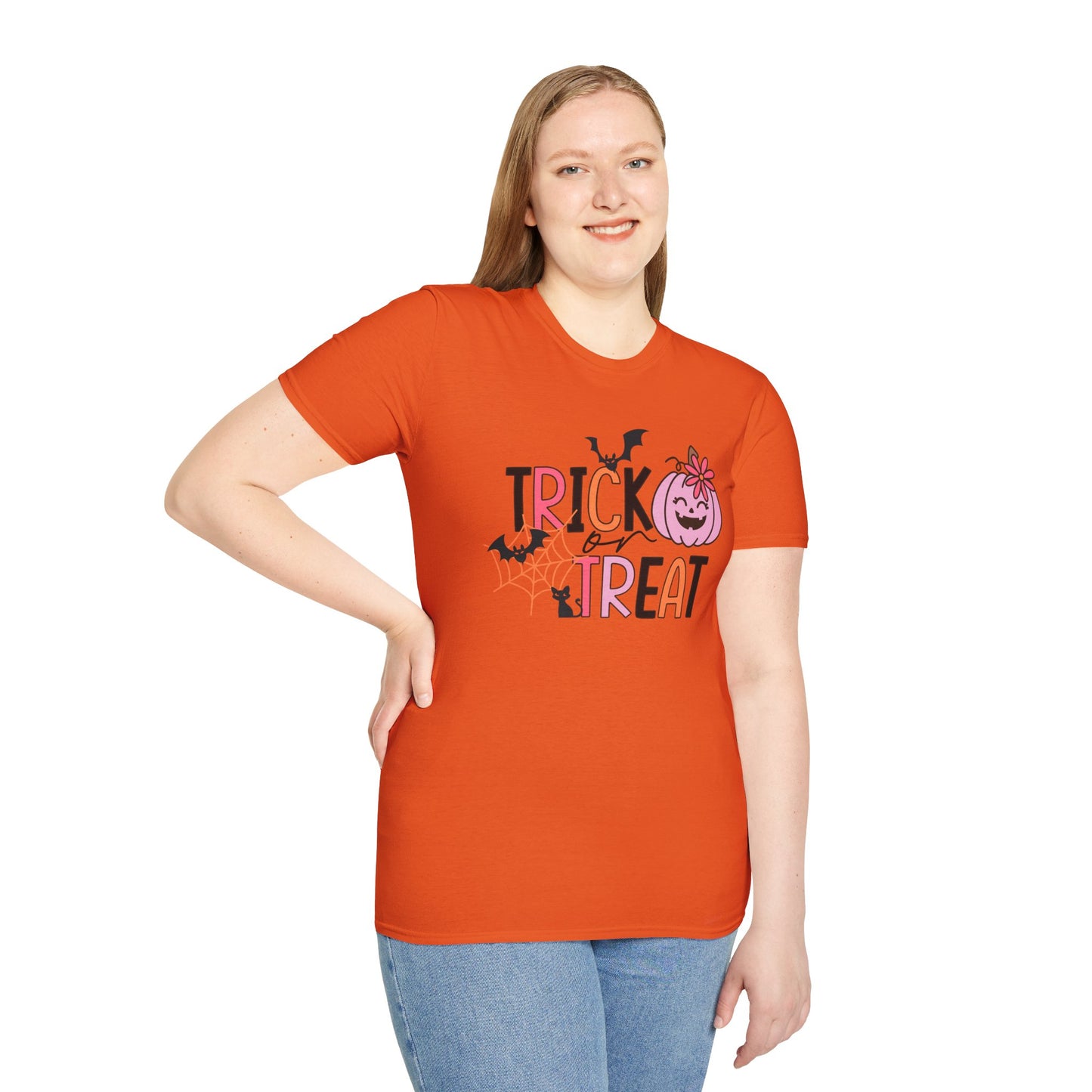 Trick Or Treat Pink Pumpkin Unisex Softstyle T-Shirt