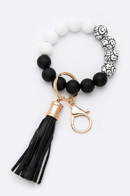 Silicon Printed Beads Tassel Bracelet Key Chain