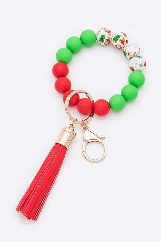 Christmas Theme Silicon Beads Bracelet Key Chain