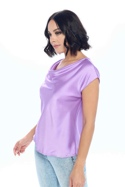 Solid Satin Top with Cowl Neck