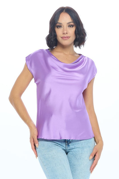 Solid Satin Top with Cowl Neck