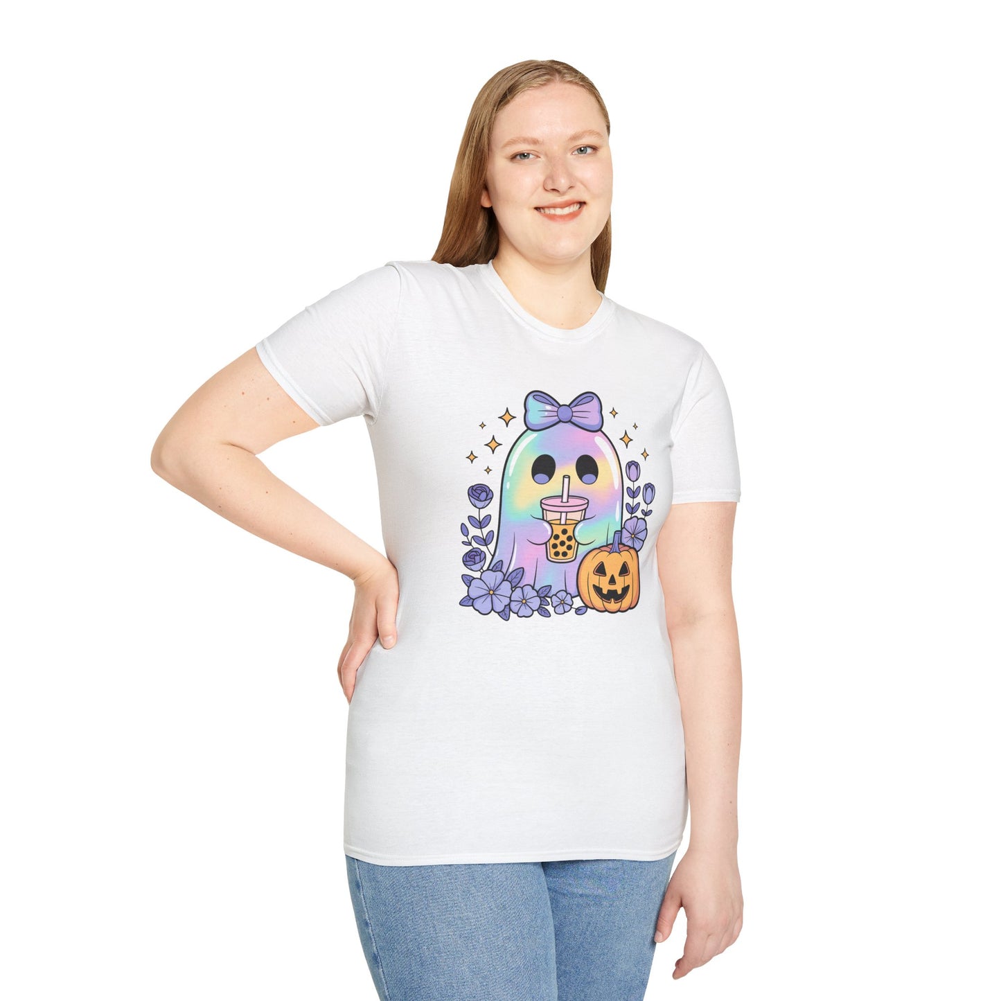 Iridescent Ghost with Coffee Unisex Softstyle T-Shirt