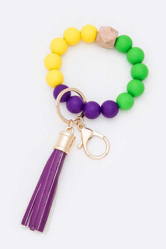 Mardi Gras Large Beads Tassel Bracelet Key Chain