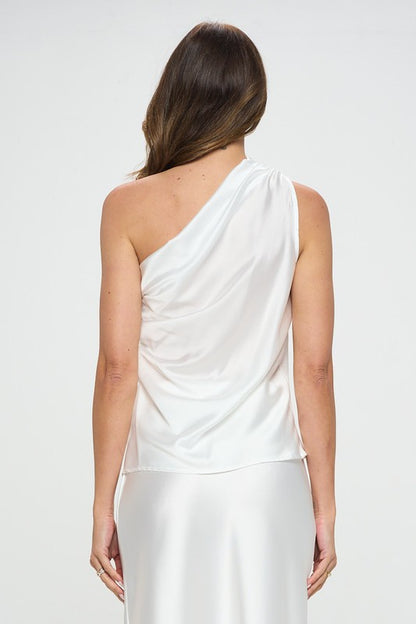 Silky Satin One Shoulder Ruched Top