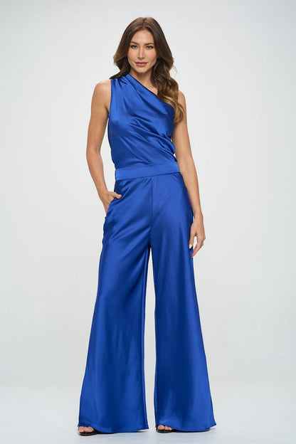 Silky Satin One Shoulder Ruched Top