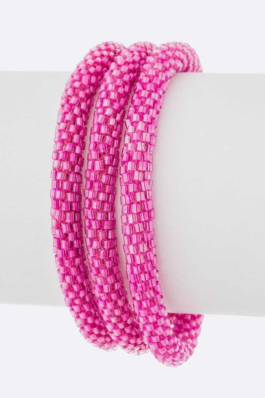 Fuchsia Nepal Roll Up Bracelet Set