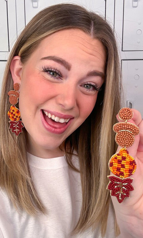 Acorns Pumpkin and Maple Leaf Earrings