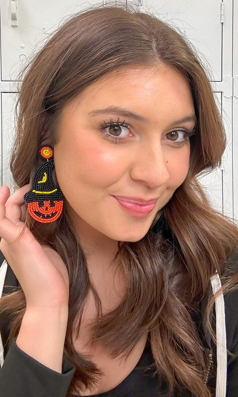 Pumpkin with Witches Hat Earrings