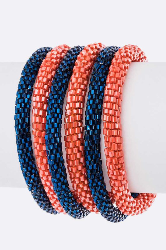 Blue Orange Team Color Roll On Nepal Bracelet Set