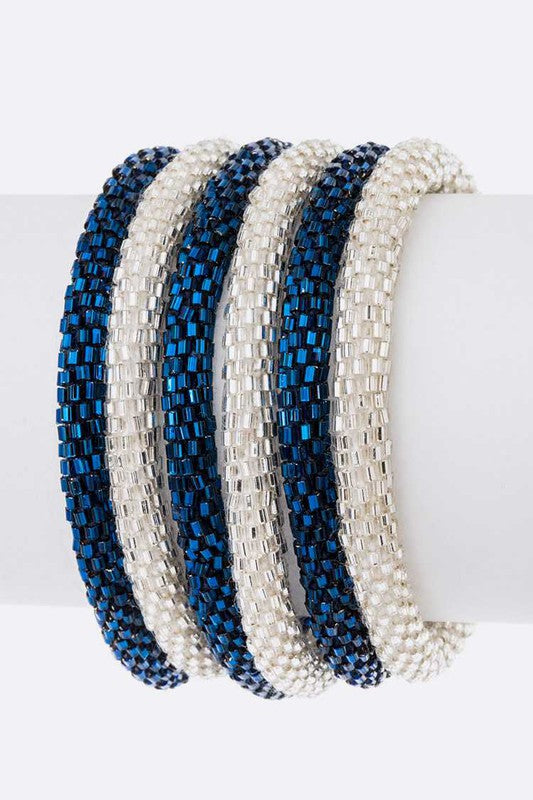 Blue White Team Color Nepal Roll On Bracelet Set