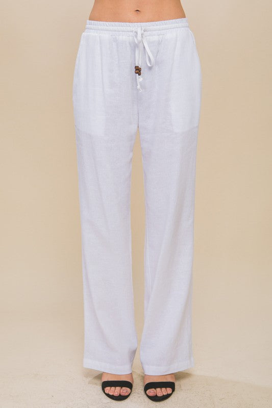 Linen Drawstring Waist Long Pants with Pockets - Southern Chic Magnolias, LLC