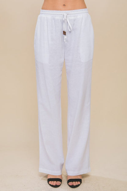 Linen Drawstring Waist Long Pants with Pockets - Southern Chic Magnolias, LLC