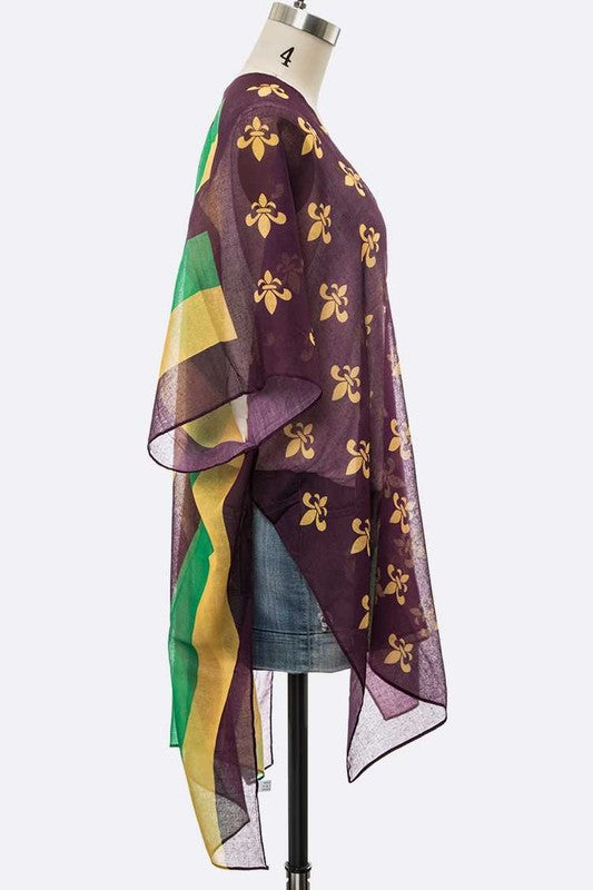 Mardi Gras Fleur Dis Lis Kimono Cardigan