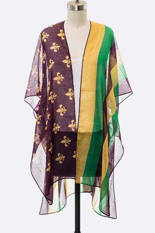 Mardi Gras Fleur Dis Lis Kimono Cardigan