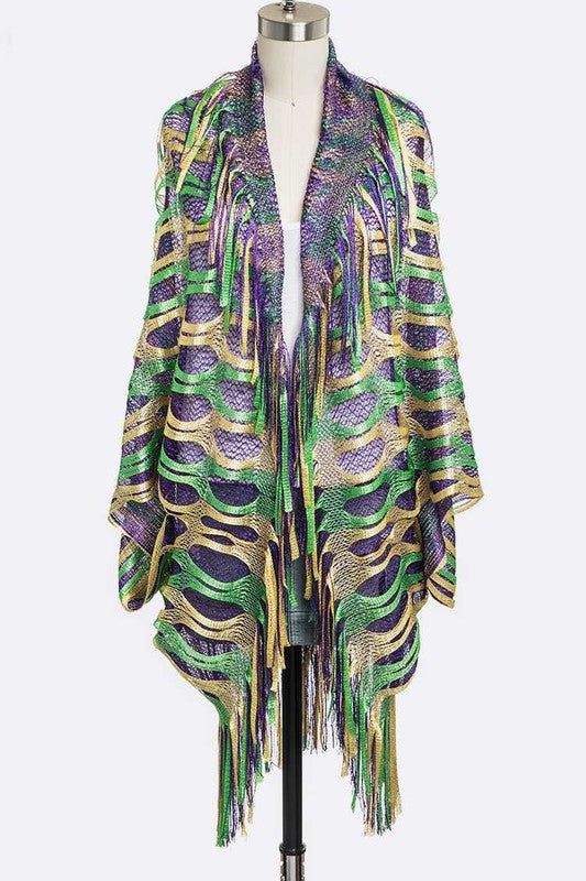 Mardi Gras Fringe Lapel Collar Kimono Cardigan