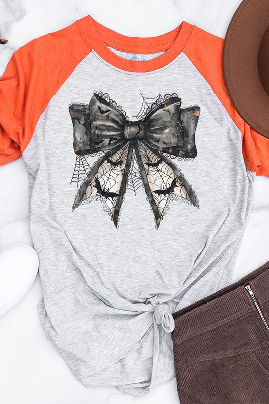 Halloween Black Bat Bow Graphic Raglan