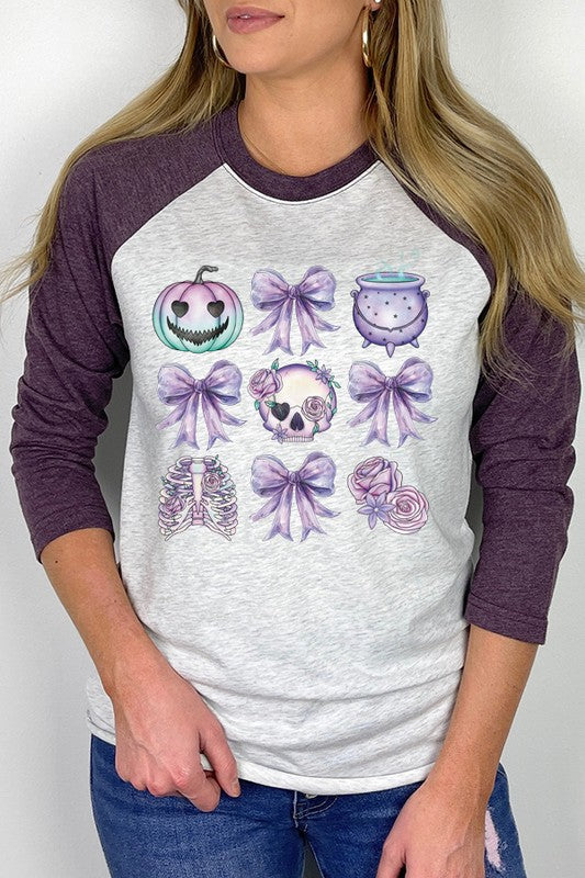 Halloween Teal Purple Pumpkin Graphic Raglan