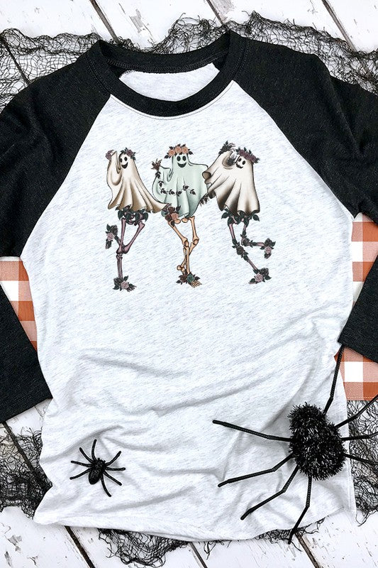 Halloween Dancing Ghosts Floral Raglan