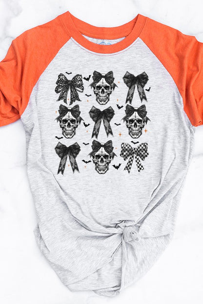 Halloween Skull Black Bow Graphic Raglan