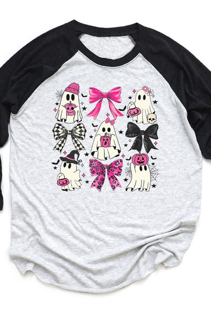 Halloween Pink Black Ghosts Graphic Raglan