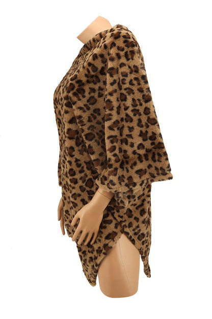 Leopard Pattern Fur Poncho