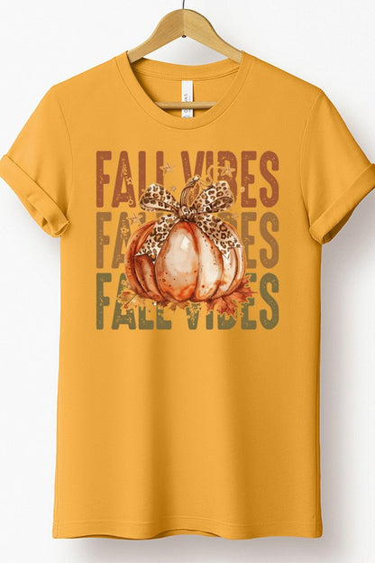 Fall Vibes Pumpkin Leopard Bow Graphic Tee